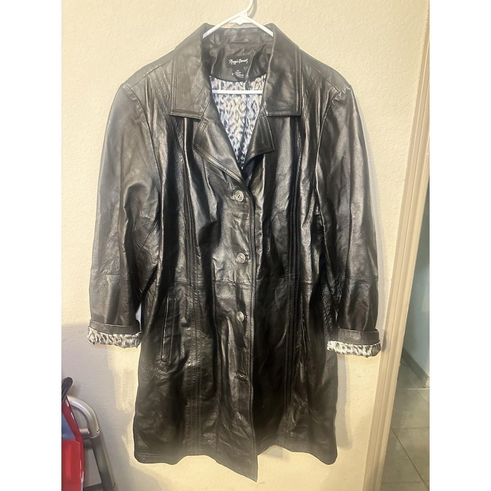 Maggie Barnes Size 2X. 22-24 black leather Coat New Without Tags